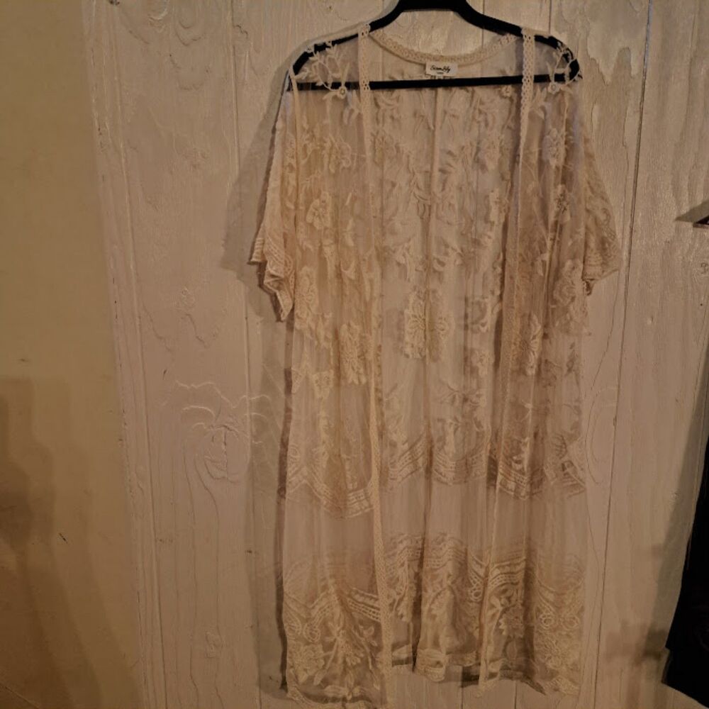Siren Lily 2X Plus Size Ivory Lace Kimono Duster Fall Layer Whimsigothic
